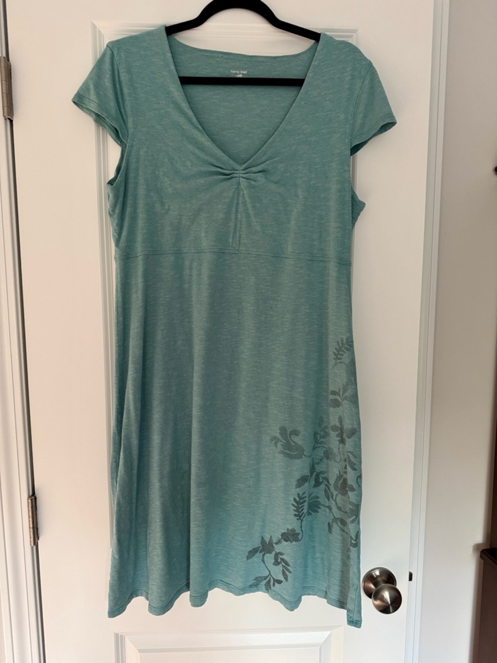 Toad&Co Teal Green V-Neck Midi Dress with Subtle Floral Print